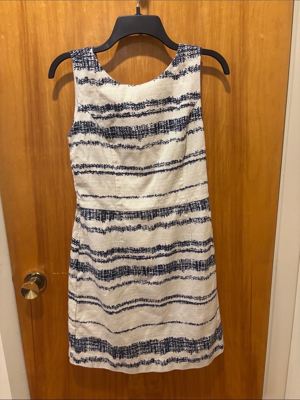 Banana Republic Navy and White Striped Sleeveless Midi Dress